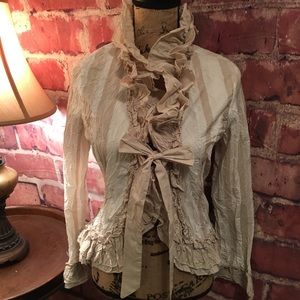 Blouse, tan and white